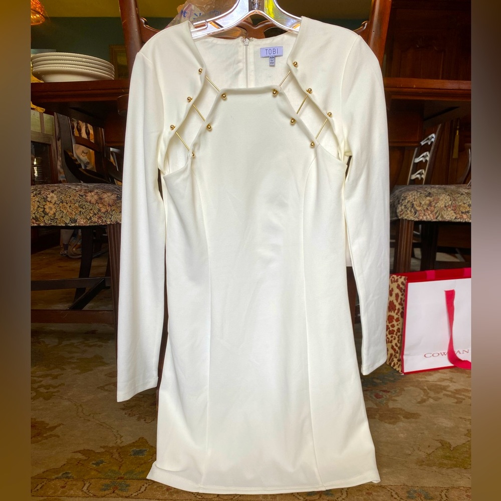 White Tobi long sleeve midi dress